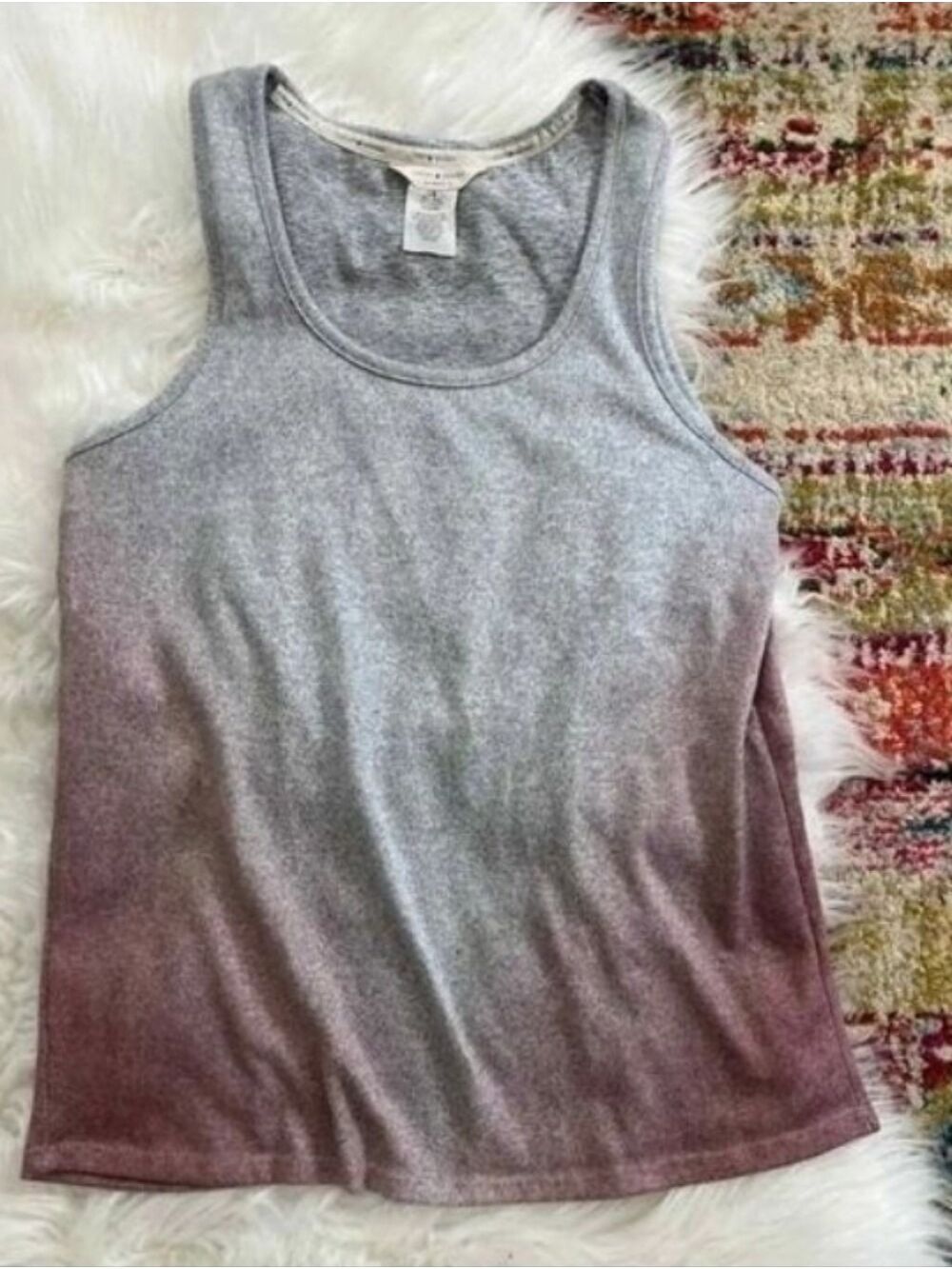 Lucky Brand Super Soft Pink Gray Ombre Knit Sweater Scoop Neck Tank Top Size XL
